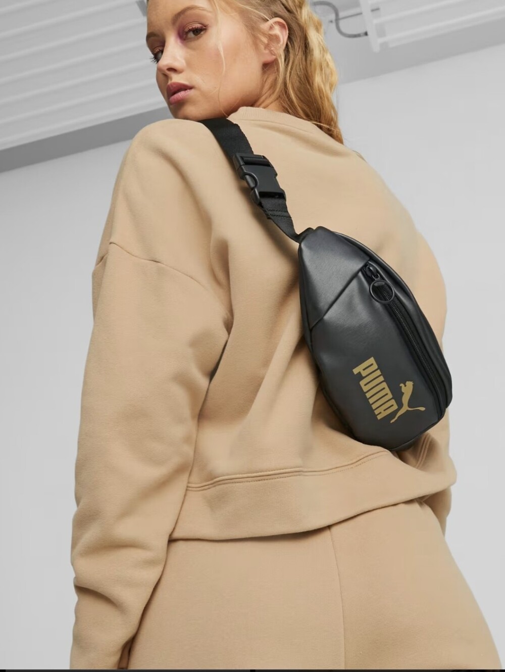 Puma Black Sling Belt Bag with Gold Logo